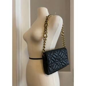 ZARA Black Quilted Purse w/Chain Strap